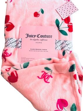 Juicy Couture Cherry Hearts Pink Plush Throw Blanket